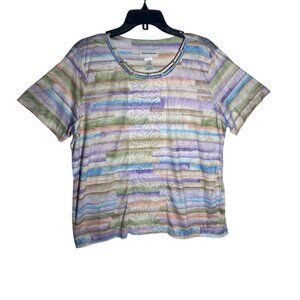 Alfred Dunner Shirt Women's Size Large Garden Party Striped Top Multicolor NEW